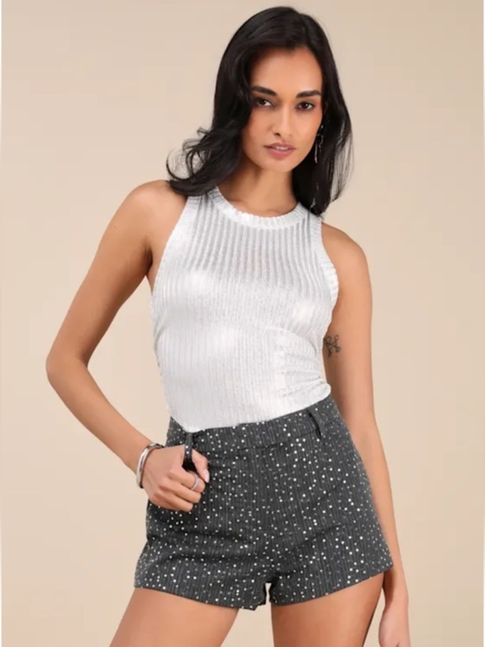 NWT Lulus Caria Dark Grey Sequin Mid-Rise Micro Shorts